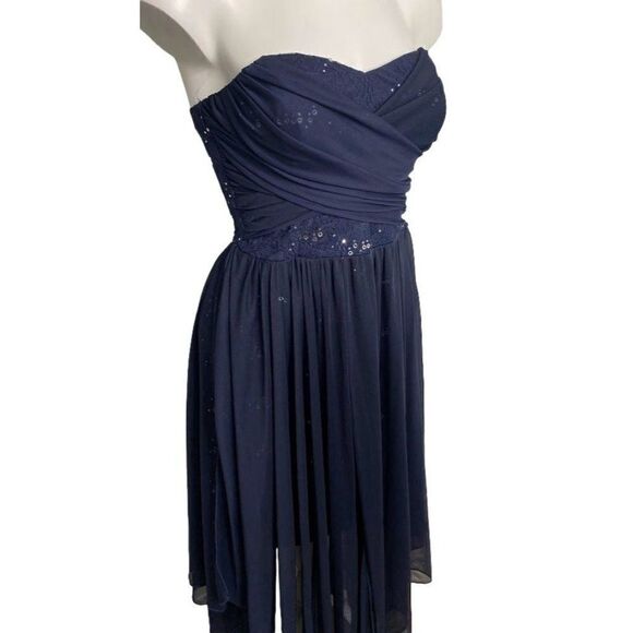 City Triangle Blue Strapless Sweetheart Neck Sequin‎ High Low Dress Sz 3 - Picture 4 of 11
